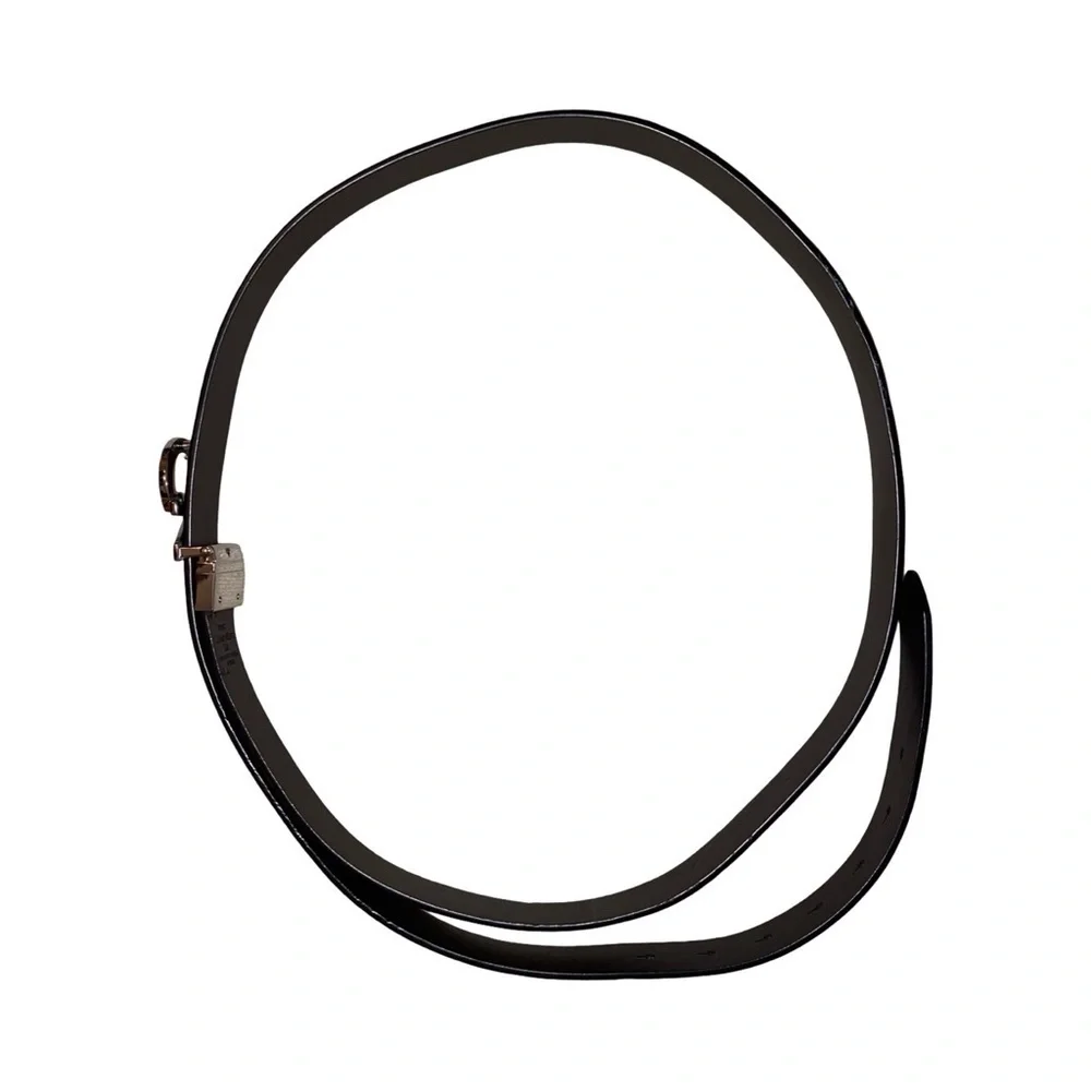 CK CALVIN KLEIN Faux Leather Monogram Logo Plaque Belt in BLACK & SILVER SZ 3X